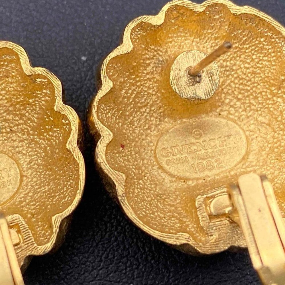 Vintage Givenchy Signed Pierced Button Earrings F… - image 4